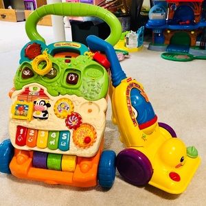 Stand to sit learning walker & toy vacuum